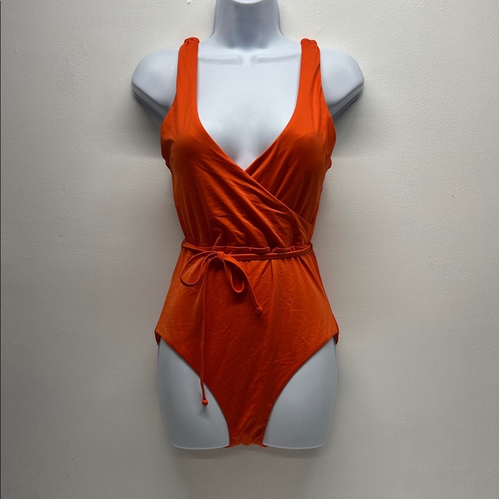 Andie Swim The Belmar One Piece Swimsuit Belted Tie Sire Orange New NWT Medium - Picture 2 of 12